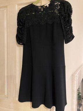 Rebecca Taylor Black Lace Yoke Midi Dress